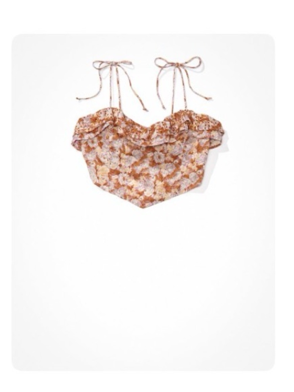 American Eagle Outfitters Brown Floral Tie-Shoulder Ruffle Camisole